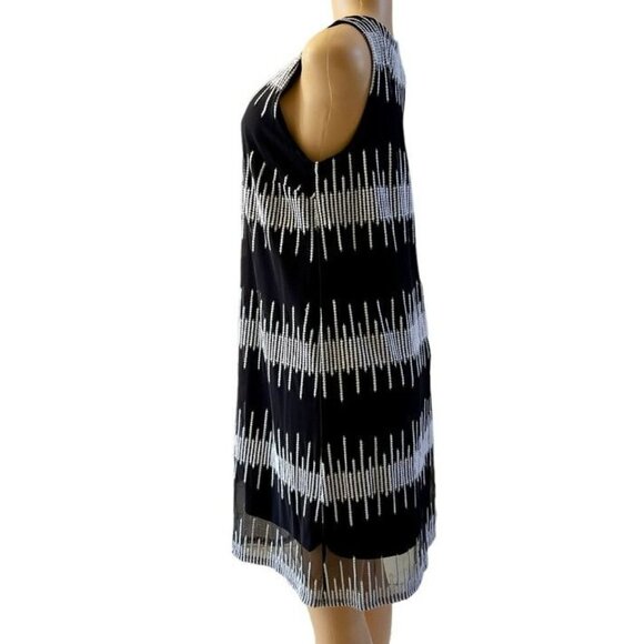 Alfani Black White Women's Sleeveless Dress Shift Embroidered Sheer Overlay - Picture 6 of 9